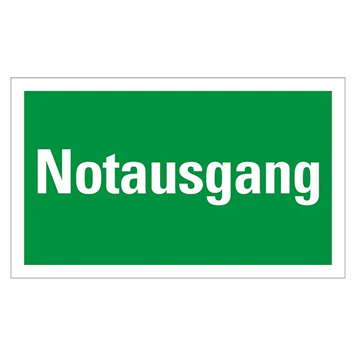 Pickup Fluchtwegschild - Motiv: Notausgang, L x B: 25 x 15 cm - Grünes Schild mit dem weißen Wort "Notausgang" in serifenloser Schrift, deutet auf einen Notausgang hin.