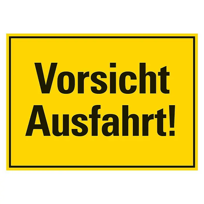 Pickup Hinweisschild - L x B: 35 x 25 cm, Vorsicht Ausfahrt - Warnschild mit der Aufschrift "Vorsicht Ausfahrt!" in schwarzer Schrift auf gelbem Grund, um auf eine Ausfahrt hinzuweisen.