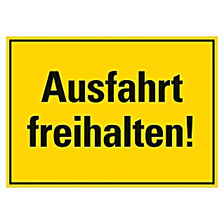 Pickup Hinweisschild (L x B: 35 x 25 cm, Motiv: Ausfahrt freihalten, Gelb/Schwarz)