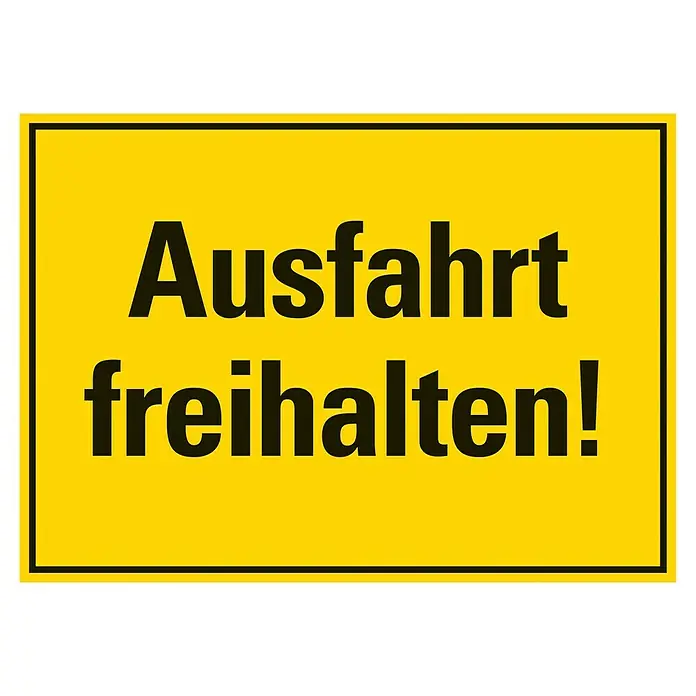 Pickup Hinweisschild - L x B: 35 x 25 cm, Motiv: Ausfahrt freihalten, Gelb/Schwarz - Gelbes Schild mit schwarzer Schrift „Ausfahrt freihalten!“, das darauf hinweist, die Ausfahrt freizuhalten und nicht zu blockieren.