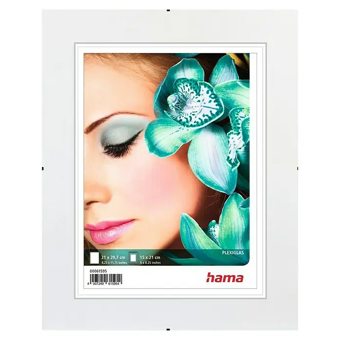 Hama Rahmenloser Bilderrahmen Clip-Fix Poly - DIN A4 (21 x 29,7cm), Acrylglas - Weißer Bilderrahmen aus Plexiglas.