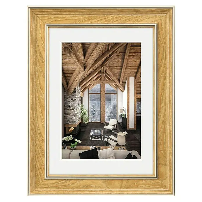 Hama Kunststoffrahmen Rustic - 13 x 18 cm, Eiche - Bilderrahmen aus hellem Holz mit weißem Passepartout.