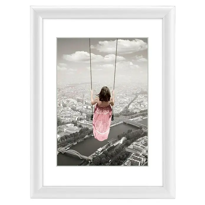 Hama Kunststoffrahmen Swing - 30 x 40 cm, Weiß - Weißer Bilderrahmen mit Passepartout und Kunstdruck.