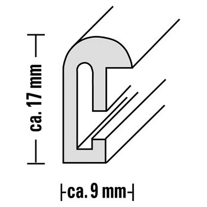Hama Kunststoffrahmen Sevilla - DIN A4 / 21 x 29,7 cm, Schwarz - Graues U-Profil Querschnitt, ca. 17x9 mm, für Kantenschutz oder Dichtung.