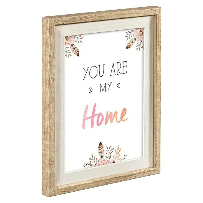 Hama Holzrahmen Falun - 13 x 18 cm, Eiche - Heller Holzrahmen mit Zitat 'YOU ARE MY Home' und Boho-Blumenfeder-Design.