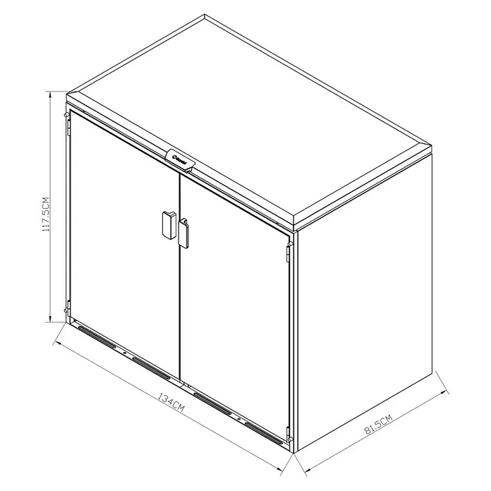 Gardol Mülltonnenbox - 134 x 117,5 cm, Stahl, Anthrazit, Geeignet für Anzahl Mülltonnen: 2 Stk. - Strichzeichnung eines zweitürigen Schranks, Maße: 134x81.5x117.5cm (BxTxH).