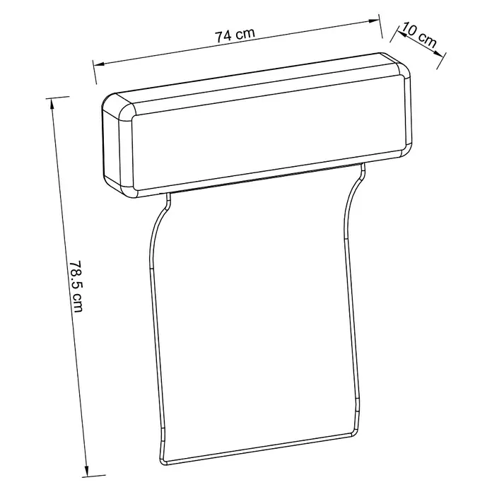 Sunfun Kopfstütze - L x B x H: 72 x 48,5 x 13,5 cm, Aluminium, Light-Greige - Produktansicht des Heizkörpers mit Handtuchhalter. Länge 74 cm, Höhe 78,5 cm und Tiefe 10 cm.