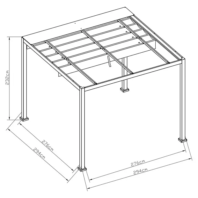 Sunfun Milos Raffpavillon - L x B x H: 294 x 294 x 231,5 cm, Farbe Gestell: Night-Grey - Illustration eines Pavillons mit den Maßen 232 cm Höhe, 276 cm Breite und 294 cm Länge.