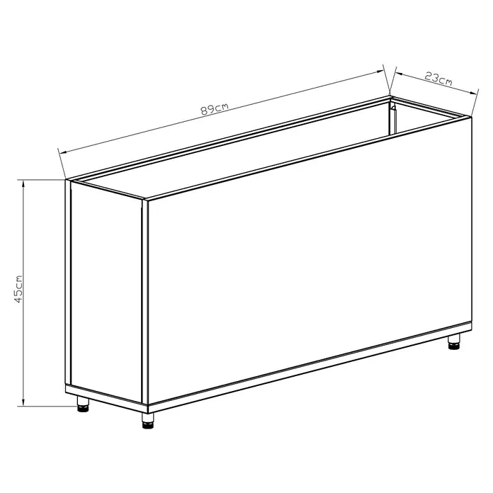 Sunfun Lumar Pflanzkübel eckig - Außenmaß (L x B x H): 89 x 23 x 45 cm, Stahl, Night-Grey - Produktabbildung eines Pflanzgefäßes mit den Maßen 89cm Länge, 23cm Breite und 45cm Höhe.