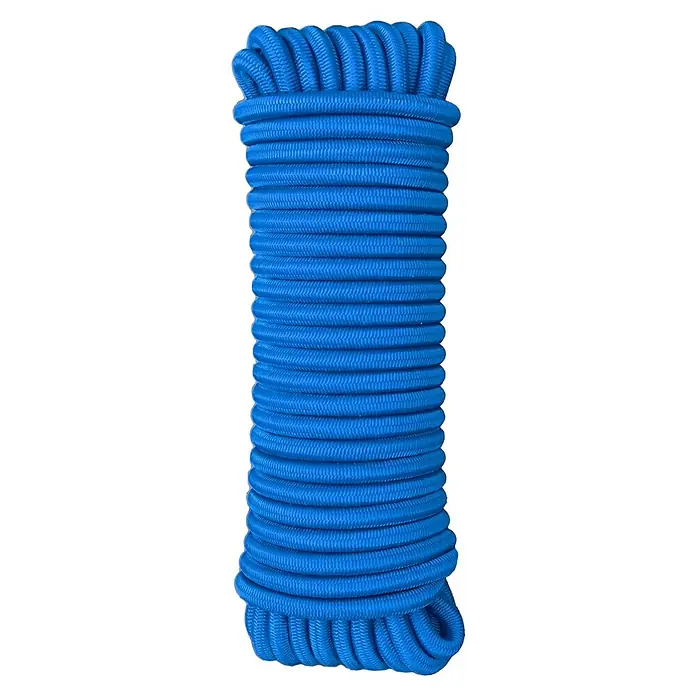 Cordón elástico madeja - Ø x L: 6 mm x 10 m, Azul - Primer plano de una manguera de jardín azul enrollada y extensible. ¡Práctica para la jardinería y el riego!