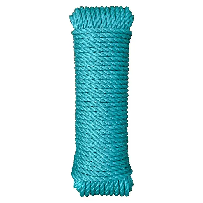 Cuerda - 5 mm x 25 m, Plástico, Verde, Carga soportada: 260 kg - Primer plano de un rollo de cuerda de sisal turquesa, ideal para proyectos de manualidades y decoraciones DIY.