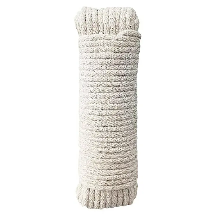 Cuerda - 5 mm x 25 m, Textil, Blanco, Carga soportada: 1.050 kg - Primer plano de una columna cilíndrica decorativa con textura beige y borlas en los extremos.