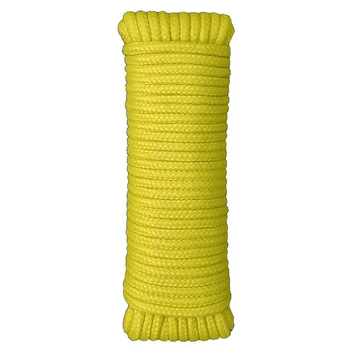 Cuerda - 5 mm x 10 m, Plástico, Amarillo, Carga soportada: 300 kg - Bobina de cuerda de nailon trenzada amarilla. Cuerda duradera de alta calidad para diversas aplicaciones, ideal para uso exterior y tareas diarias.