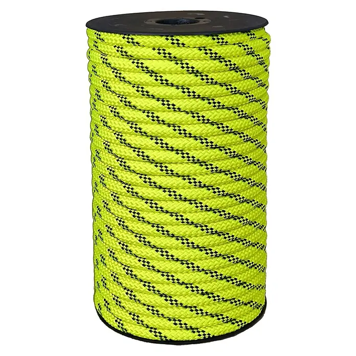 Cabo de amarre Platinum - Ø x L: 10 mm x 25 m, Poliéster, Amarillo/Negro - Cuerda de escalada amarilla con patrón negro en una bobina. Una cuerda duradera y llamativa para aventuras de escalada.