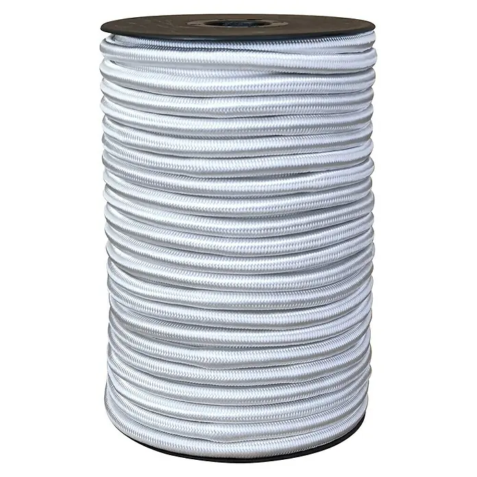 Cordón elástico bobina - Ø x L: 8 mm x 25 m, Blanco - Cuerda trenzada blanca enrollada firmemente en un carrete negro.