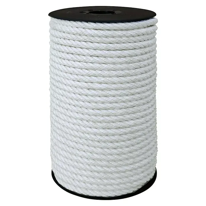Cuerda - 8 mm x 25 m, Plástico, Blanco, Carga soportada: 960 kg - Un rollo de cuerda de polipropileno trenzado blanca, ideal para uso en exteriores, que ofrece fuerza y resistencia a la intemperie.