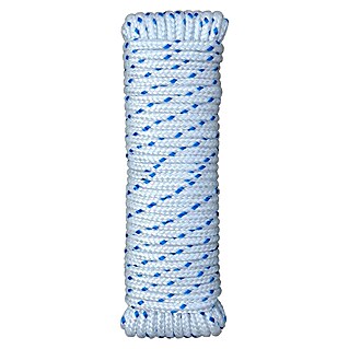 Cordel (Ø x L: 5 mm x 10 m, Blanco/Azul, Poliéster)