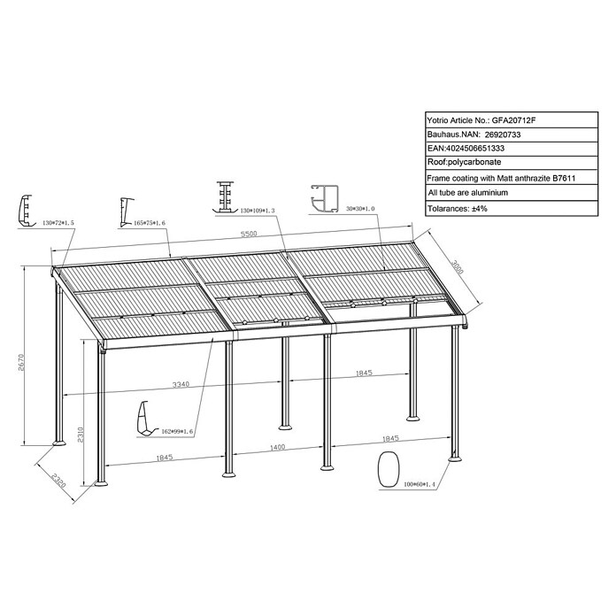 Sunfun Pavillon (L x B: 550 x 300 cm)