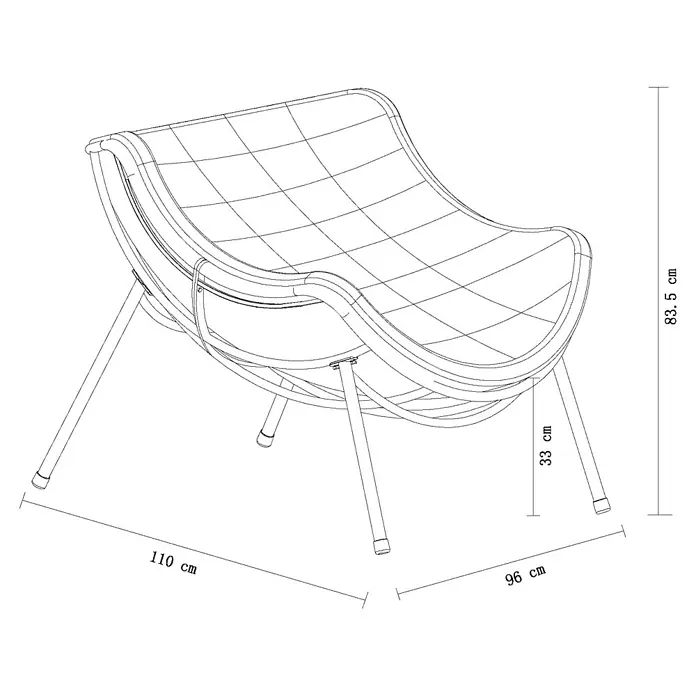 Sunfun Loungesessel XXL - B x T x H: 96 x 114,5 x 83,5 cm, Polyrattan, Beige - Detailaufnahme eines Lounge Sessels mit Quermuster und den Maßen Höhe 83.5 cm, Sitzhöhe 33 cm, Breite 96 cm und Tiefe 110 cm.