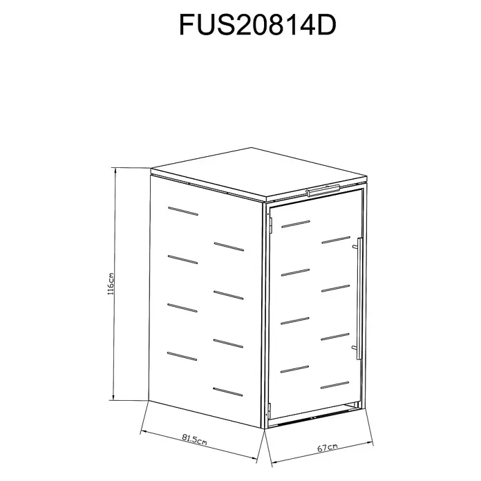 Sunfun Mülltonnenbox - B x T: 67 x 81,5 cm, Anthrazit, Stahl, Geeignet für Anzahl Mülltonnen: 1 Stk. - FUS20814D: Eine skizzenhafte Darstellung eines Schranks mit den Maßen 116 cm Höhe, 81,5 cm Breite und 67 cm Tiefe.
