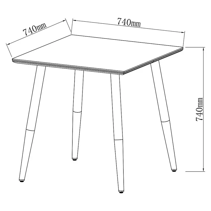 Sunfun Solo Balkontisch - L x B x H: 74 x 74 x 74 cm, Aluminium, Sintered Stone, Quadratisch, Light-Greige - Abbildung eines quadratischen Tisches mit vier Beinen und den Maßen 740 mm x 740 mm.