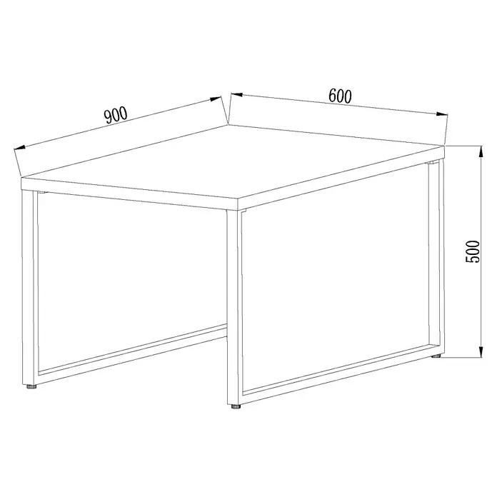 Sunfun Maja Slim Garten-Couchtisch - L x B x H: 90 x 60 x 50 cm, Anthrazit - Darstellung eines Tisches mit Maßen. Die Tischplatte ist 900 x 600 mm groß und die Höhe beträgt 500 mm.
