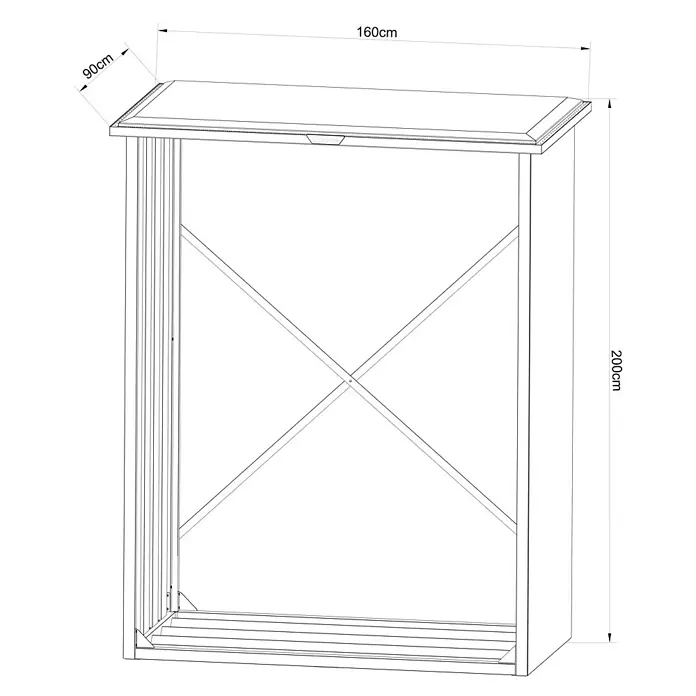 Gardol Kaminholzregal - 160 x 90 x 200 cm, Stahl, Anthrazit - Abbildung eines Brennholzregals mit den Maßen 160cm Breite, 90cm Tiefe und 200cm Höhe, ideal für die Lagerung von Holzscheiten.