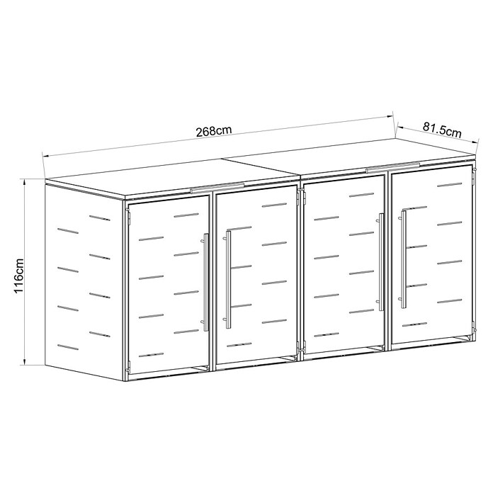 Sunfun Mülltonnenbox (B x T: 268 x 81,5 cm, Anthrazit, Stahl, Geeignet für Anzahl Mülltonnen: 4 Stk.) | BAUHAUS