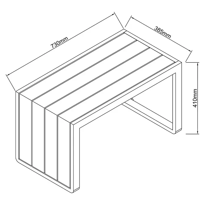 Sunfun Solo Garten-Beistelltisch - L x B x H: 73 x 38,5 x 41 cm, Aluminium, Light-Greige - Minimalistische Lattenbank oder Beistelltisch mit C-förmigem Gestell. Maße: 730mm Länge, 385mm Breite, 410mm Höhe.