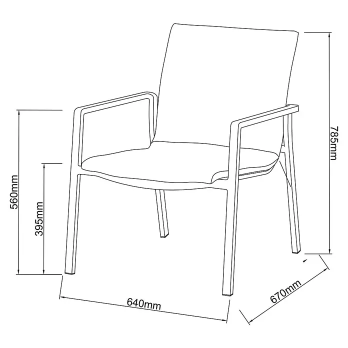 Sunfun Lumar Loungesessel - L x B x H: 64 x 78,5 x 67 cm, Aluminium, Textil, Night-Grey - Produktbild eines Stuhls mit Armlehnen und verschiedenen Maßangaben.