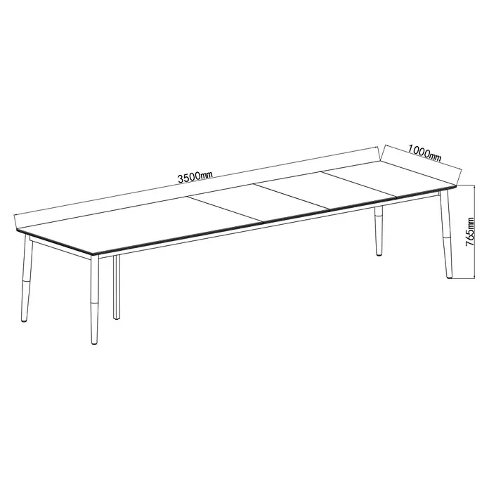 Sunfun Solo Garten-Tischplatte Erweiterung - L x B: 60 x 100 cm, Aluminium, Sintered Stone, Night-Grey - Langer Tisch mit 3-teiliger Platte, Maße: 3500mm L x 1000mm B x 765mm H.