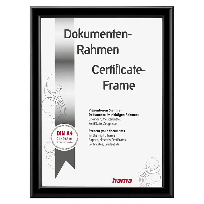 Hama Kunststoffrahmen Swing - DIN A4 (21 x 29,7cm), Schwarz - Schwarzer Dokumentenrahmen, geeignet für DIN A4 Dokumente (21 x 29,7 cm).