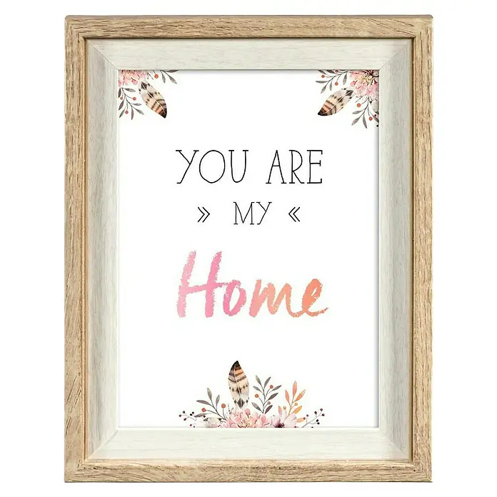 Hama Holzrahmen Falun - 13 x 18 cm, Eiche - Gerahmter Druck mit hellem Holzrahmen, "YOU ARE MY Home" Zitat und Aquarell-Blumen/Feder-Akzenten.