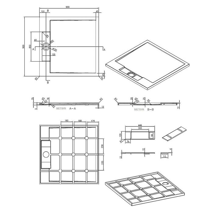 Best Design Douchebak Decent Lava grijs (l x b: 90 x 90 cm, Lava Grijs, Solid surface) | BAUHAUS