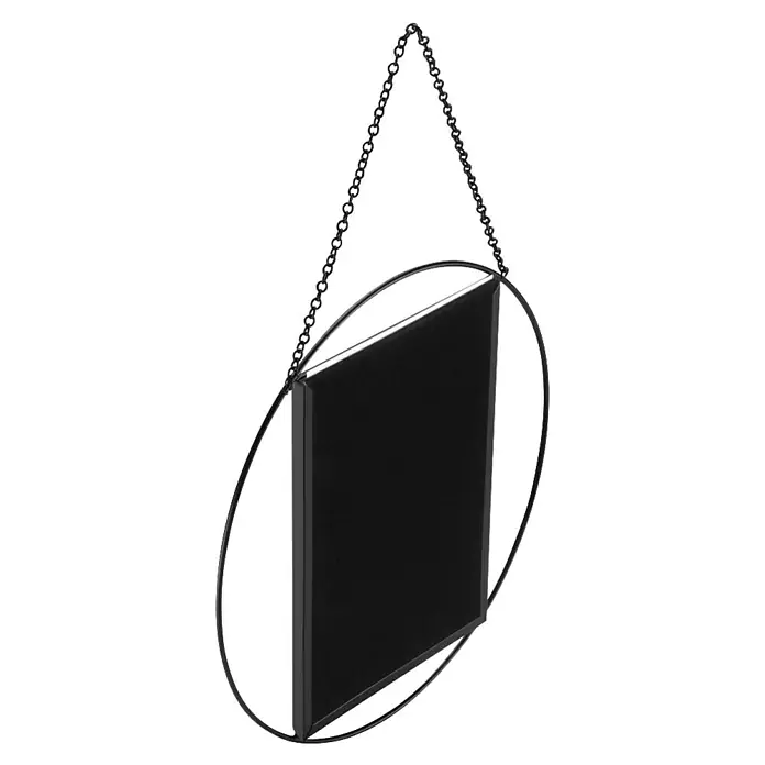 Hama Bilderrahmen Leeds - 13 x 18 cm, 13 x 18 cm, Schwarz, Metall - Schwarzes rechteckiges Schild in ovalem Metallrahmen, an einer Kette hängend.