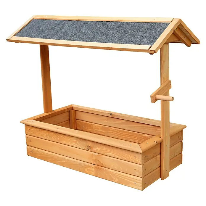 Promadino Pflanzkasten Zierbrunnen Chiemsee - Außenmaß (L x B x H): 94,5 x 49 x 77 cm, Holz, Braun - Ein hölzerner Wunschbrunnen für den Garten. Der Gartenbrunnen hat ein Dach und einen Pflanzkasten.