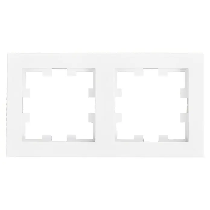 Panasonic Karre Plus 55 Abdeckrahmen WDTF00022WH-EU1 - Reinweiß (ähnlich RAL 9010), 2-fach, Kunststoff, Klemmen - Weißes Passepartout mit zwei rechteckigen Ausschnitten.