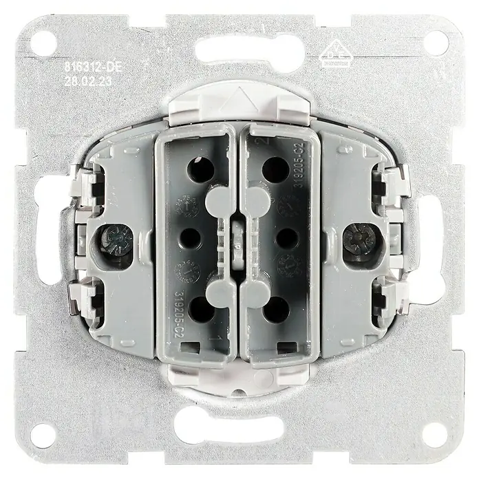 Panasonic Karre Plus 55 Jalousieschalter-Einsatz WDTM01242NC-EU1 - 10 A, Unterputzmontage - Grauer Kunststoffeinsatz mit Metall-Montagerahmen, zwei Anschlussmodulen und Klemmschrauben.