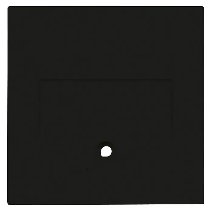 Panasonic Karre Plus 55 Blindabdeckung WDTR07011EBE-EU1 - Schwarz matt, Matt, Kunststoff, Unterputzmontage - Schwarze quadratische Platte mit einer rechteckigen Aussparung und einem runden Loch.