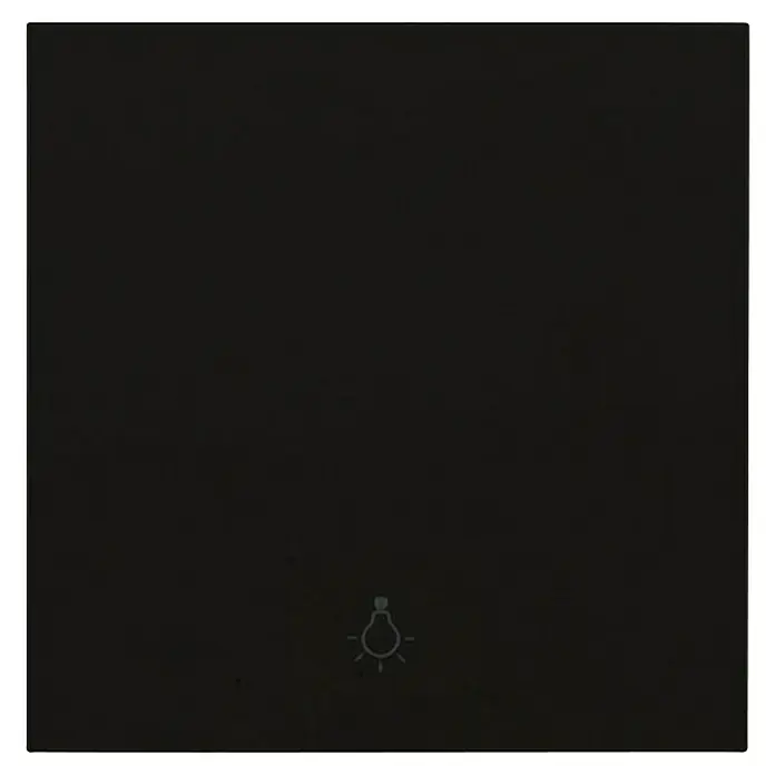 Panasonic Karre Plus 55 Universalwippe WDTF00042EBE-EU1 - Schwarz matt, Matt, Kunststoff, Unterputzmontage, Mit Symbol Licht - Quadratischer schwarzer Smart-Lichtschalter mit dezentem Glühbirnensymbol unten.