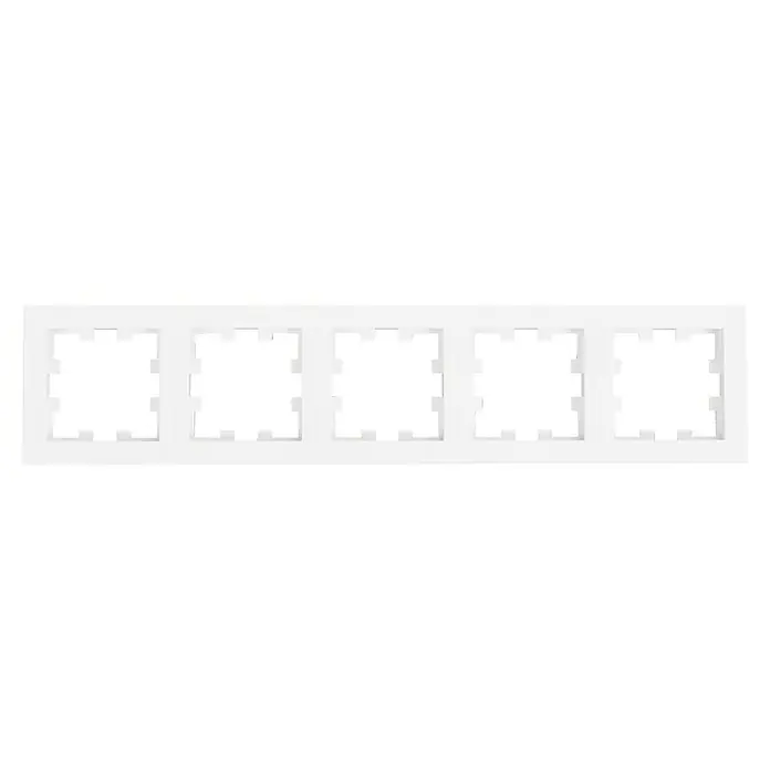 Panasonic Karre Plus 55 Abdeckrahmen WDTF00052WH-EU1 - Reinweiß (ähnlich RAL 9010), 5-fach, Kunststoff, Klemmen - Weißer Rahmen mit fünf rechteckigen Ausschnitten und gezackter Oberkante.
