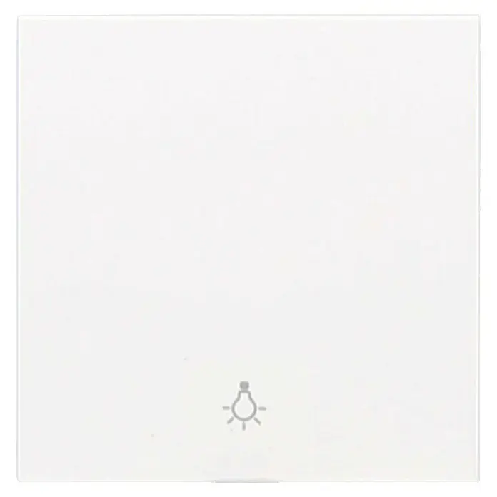 Panasonic Karre Plus 55 Universalwippe WDTR00161WH-EU1 - Reinweiß (ähnlich RAL 9010), Matt, Kunststoff, Unterputzmontage, Mit Symbol Licht - Weißer quadratischer Smart-Schalter mit Glühbirnen-Symbol unten.