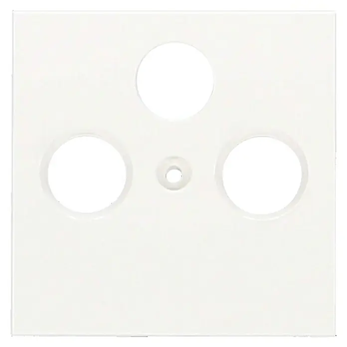 Panasonic Karre Plus 55 Antennenabdeckung WDTR04661WH-EU1 - Reinweiß (ähnlich RAL 9010), Matt, Kunststoff, Unterputzmontage - Weiße Kunststoffabdeckplatte mit drei großen und einer kleinen zentralen kreisförmigen Aussparung.
