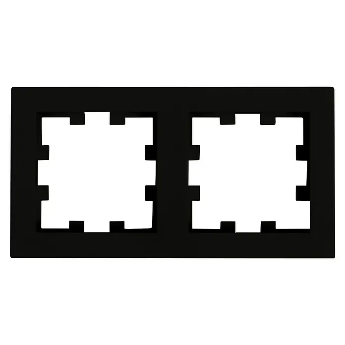 Panasonic Karre Plus 55 Abdeckrahmen WDTF00022EBE-EU1 - Schwarz matt, 2-fach, Kunststoff, Klemmen - Schwarzer Rahmen mit zwei rechteckigen Öffnungen, jede mit einer gestuften Innenkante.