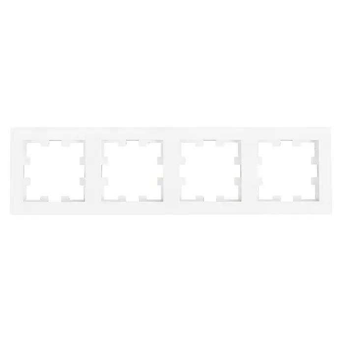 Panasonic Karre Plus 55 Abdeckrahmen WDTF00042WH-EU1 - Reinweiß (ähnlich RAL 9010), 4-fach, Kunststoff, Klemmen - Weißer Rahmen mit vier rechteckigen Schlitzen und zinnenförmigem Randdesign.