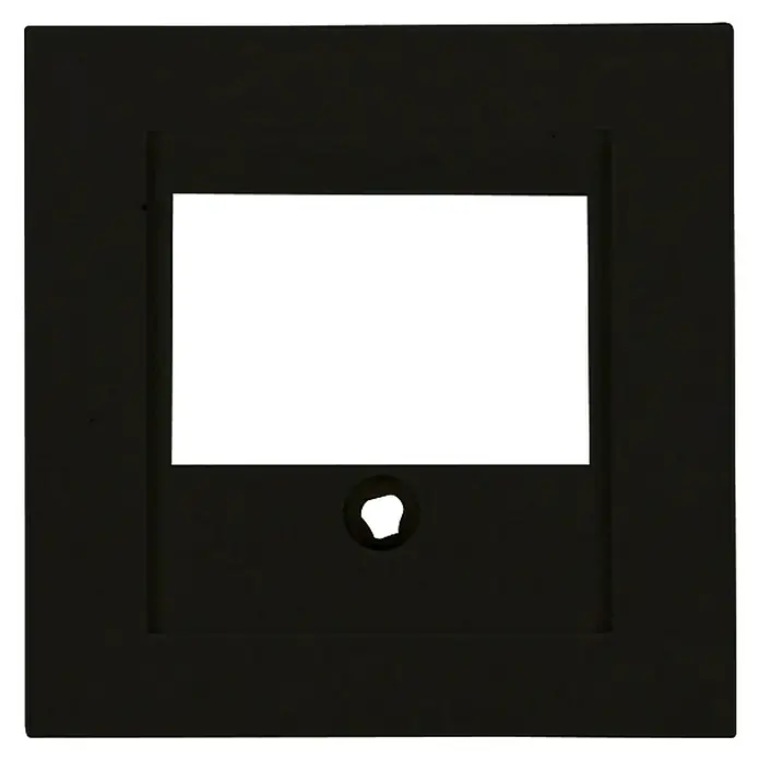 Panasonic Karre Plus 55 TAE-Abdeckung WDTR04151EBE-EU1 - Schwarz matt, Matt, Kunststoff, Unterputzmontage - Schwarze quadratische Abdeckplatte mit rechteckigem Ausschnitt und mittiger runder Öffnung.