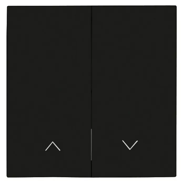 Panasonic Karre Plus 55 Jalousiewippe WDTR00221EBE-EU1 - Schwarz matt, Matt, Kunststoff, Unterputzmontage - Schwarzes Doppel-Schalterfeld mit Auf- und Abwärtspfeilen.