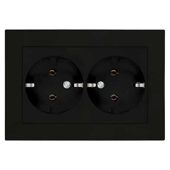 Panasonic Karre Plus 55 Doppelsteckdose WDTC12152EBE-EU1 - Schwarz matt, Matt, Metall, Unterputzmontage - Schwarze Doppelsteckdose mit zwei geerdeten Stromanschlüssen.