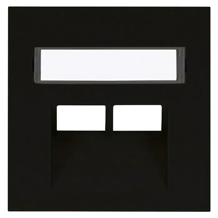 Panasonic Karre Plus 55 UAE-Abdeckung WDTR04221EBE-EU1 - Schwarz matt, Matt, Kunststoff, Unterputzmontage - Schwarzes Panel mit rechteckiger Lichtleiste und zwei quadratischen Öffnungen.