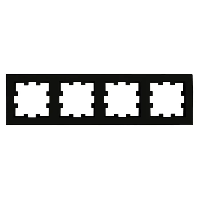 Panasonic Karre Plus 55 Abdeckrahmen WDTF00042EBE-EU1 - Schwarz matt, 4-fach, Kunststoff, Klemmen - Schwarzer Filmstreifen mit vier leeren, rechteckigen Rahmen und charakteristischen Perforationen.